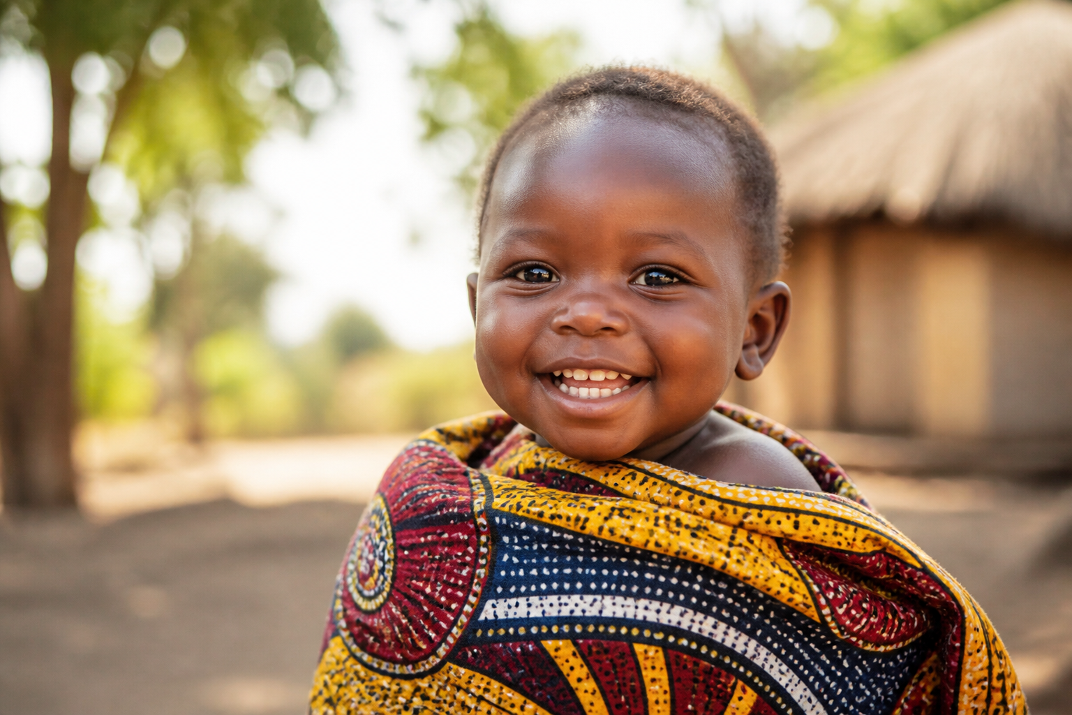 Infant wrapped in colorful blankets