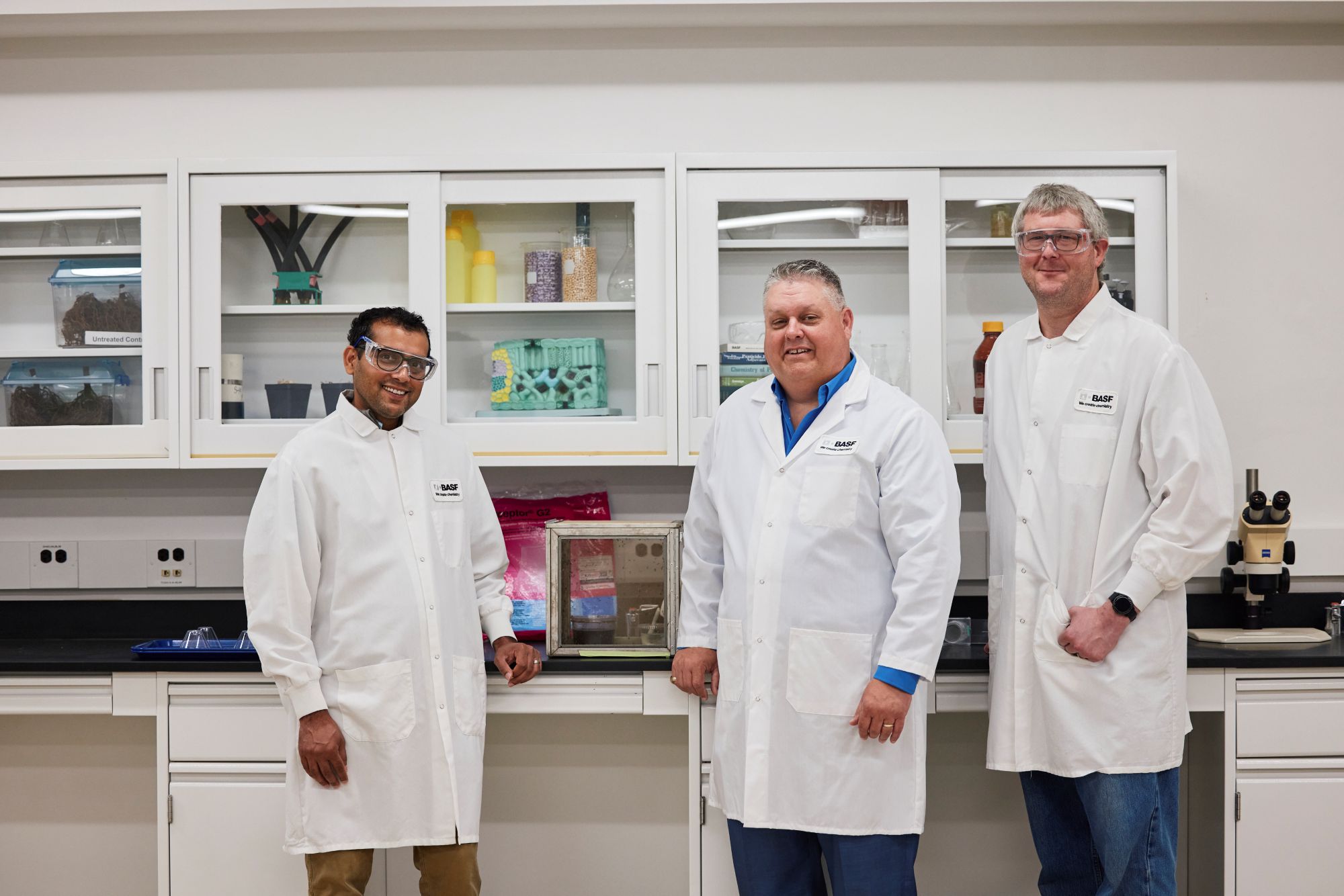 James Austin with colleagues in a lab on the BASF campus in Durham, NC