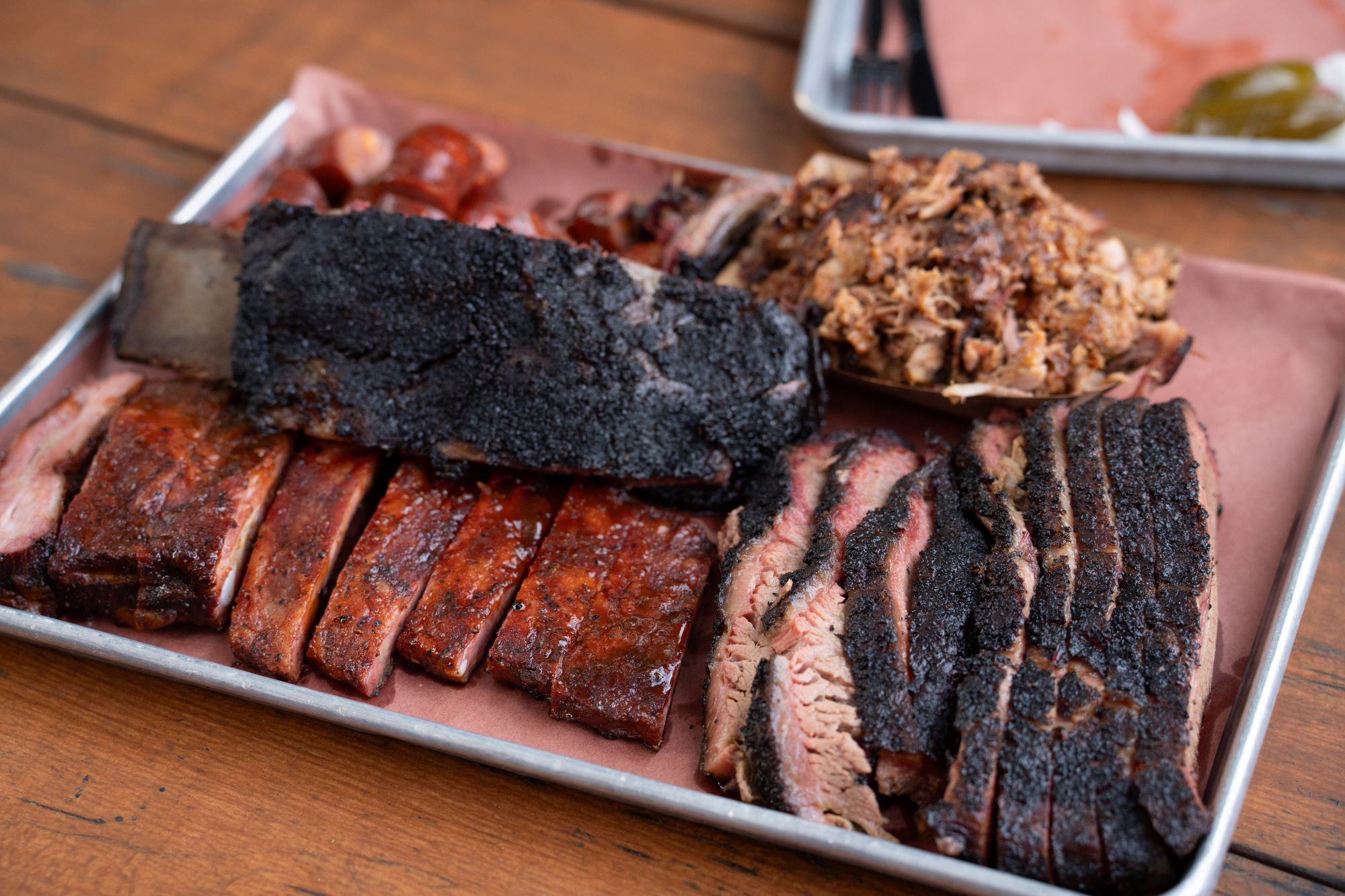 A platter of Texas barbeque pork and beef.