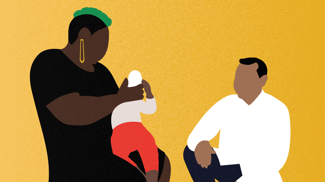 Illustration of a family with a mother holding an infant
