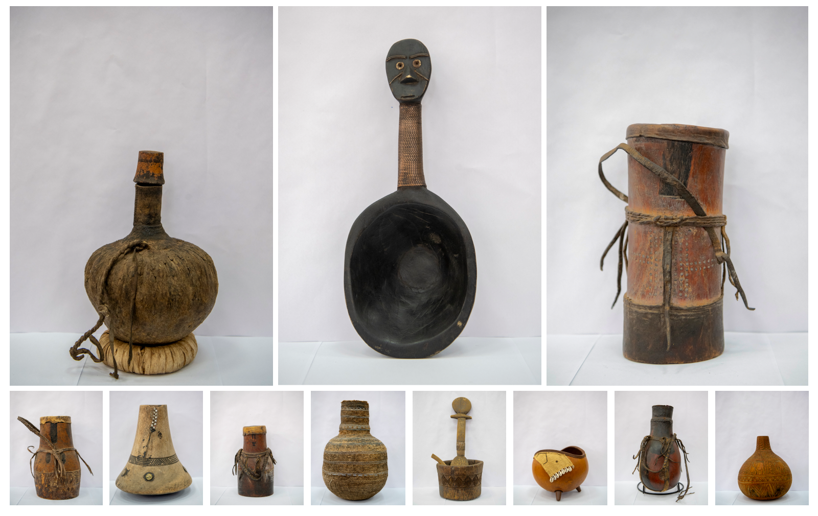 Traditional African milk containers at ILRI in Nairobi.