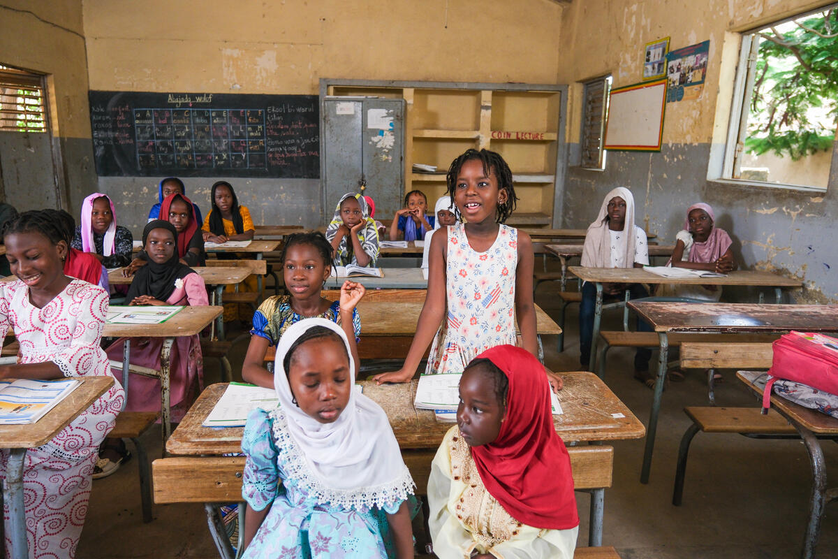 Student Oulima Ba participates in a classroom that is part of the Associates in Research and Education for Development (ARED) program in Dakar, Senegal.