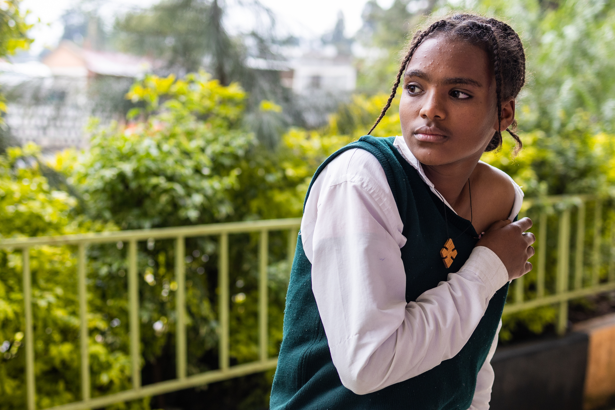 A girl waiting for an HPV vaccine