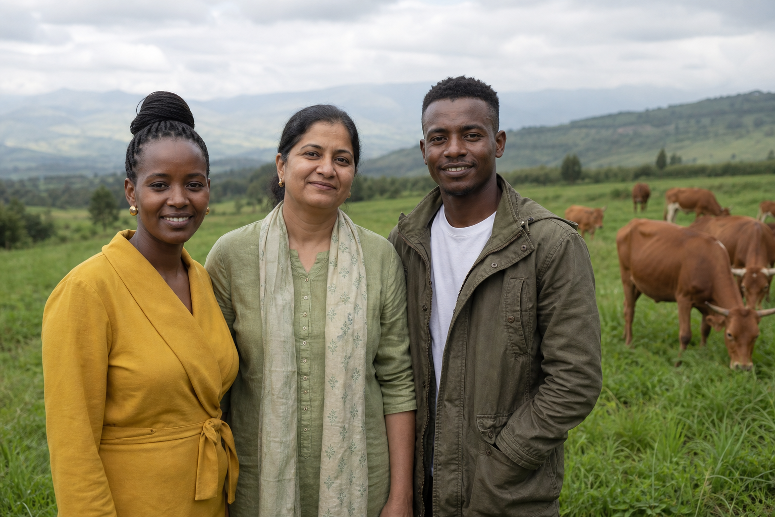 Community partners standing together in a green field