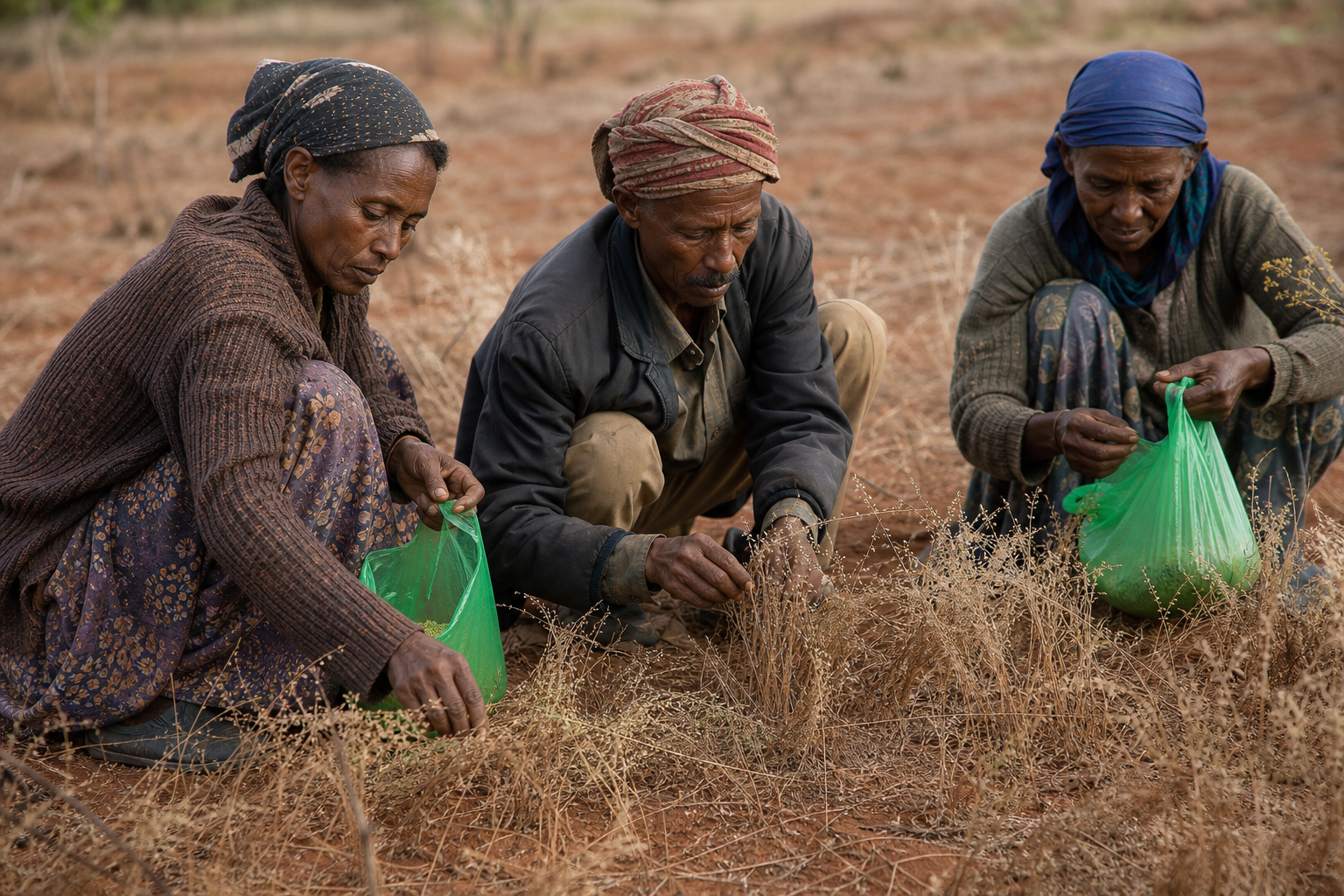 Farmers collecting teff seeds provided by the government in Butajira, Ethiopia.